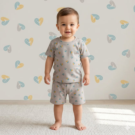 Mini Heart Print Premium Ribbed Shorts Cordset (3year to 4year)