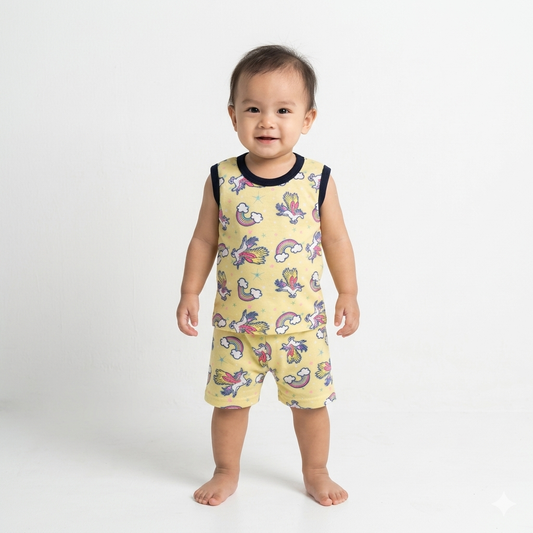 Unicorn Print Sleeveless Shorts Cordset (6month to 1year)
