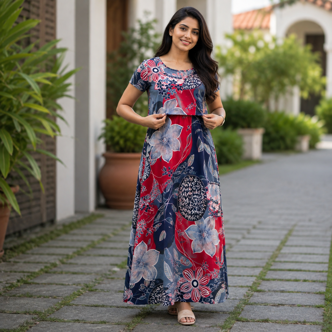 Floral Print Zipless Feeding Loungewear (L) BB