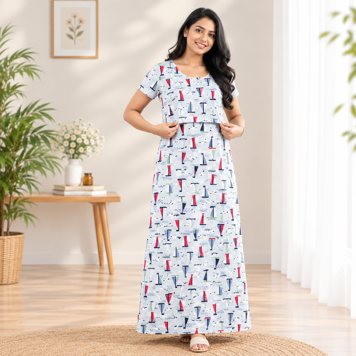 Multi Boat Print Zipless Feeding Loungewear (M)