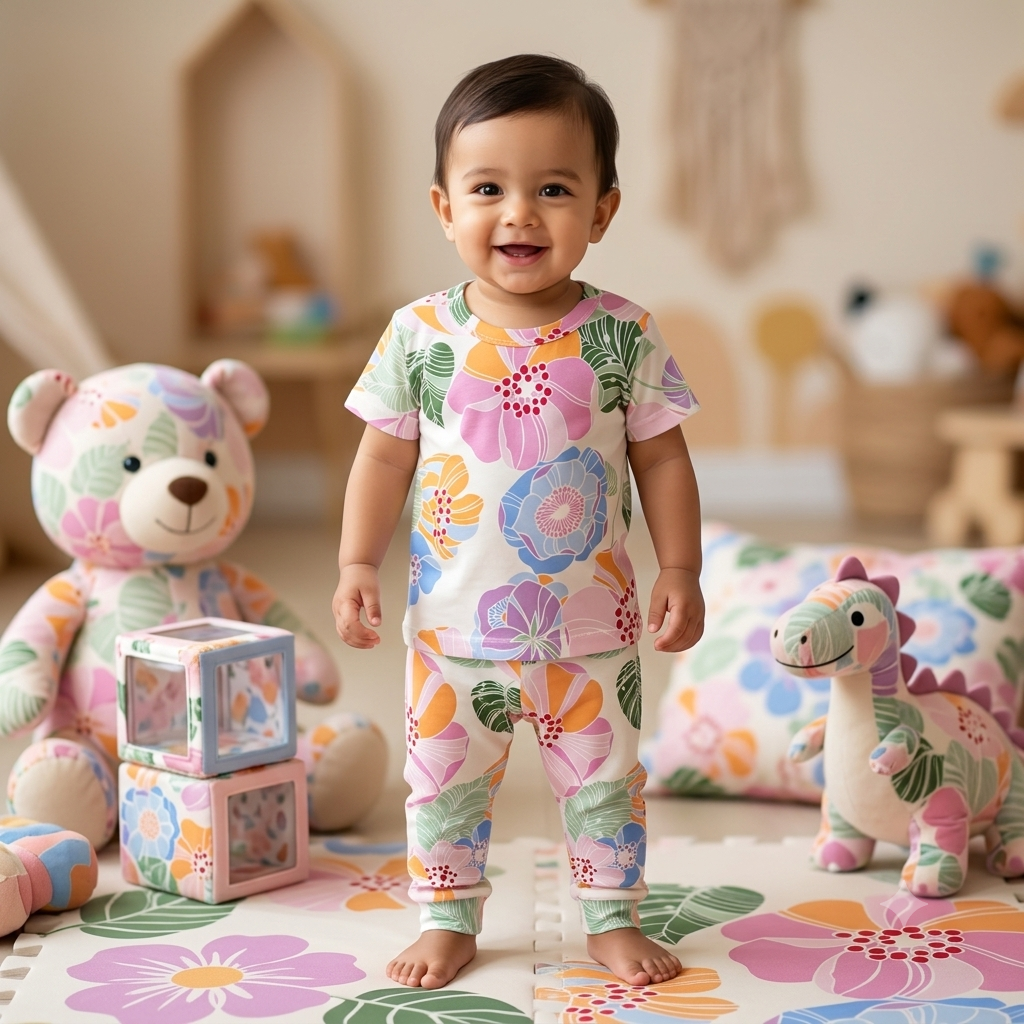 Colourful Flower Print Pant Set (6month to 1year)