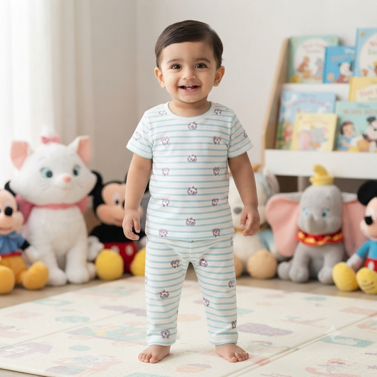 Cute White Cat Print Pant Set (6month to 1year)