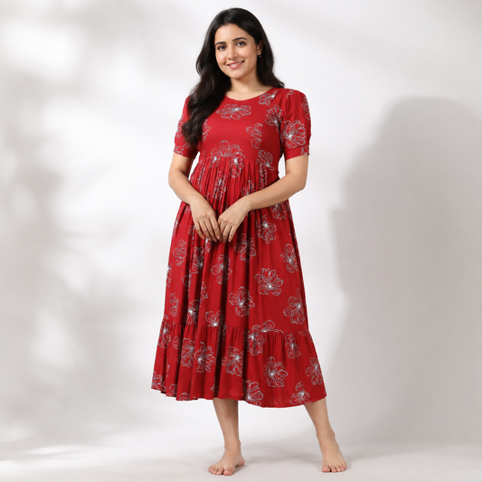 Maroon Floral Feeding Maxi (Invisible Zip)