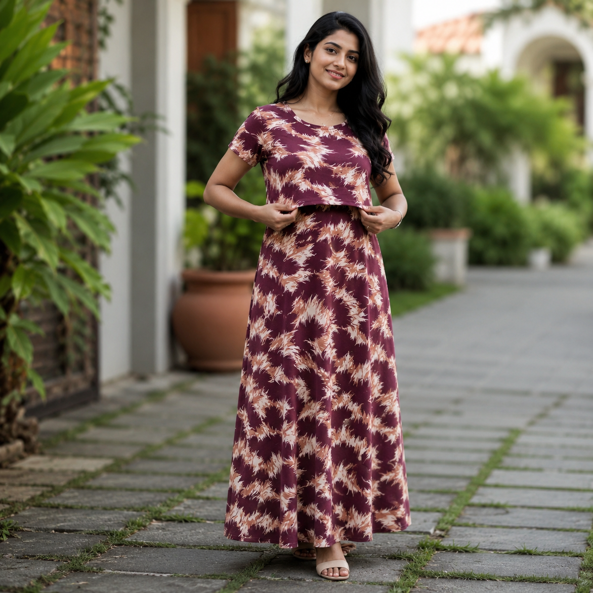 Unique Print Zipless Feeding Loungewear (L)