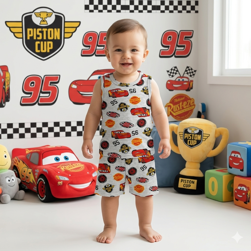 Cars Print Sleeveless Shorts Cordset (3year to 4year)