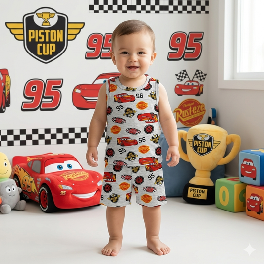 Cars Print Sleeveless Shorts Cordset (3year to 4year)