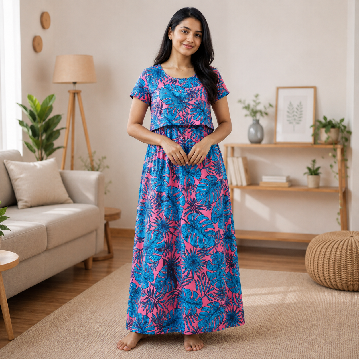 Pink & Blue Print Zipless Feeding Loungewear (XXL)