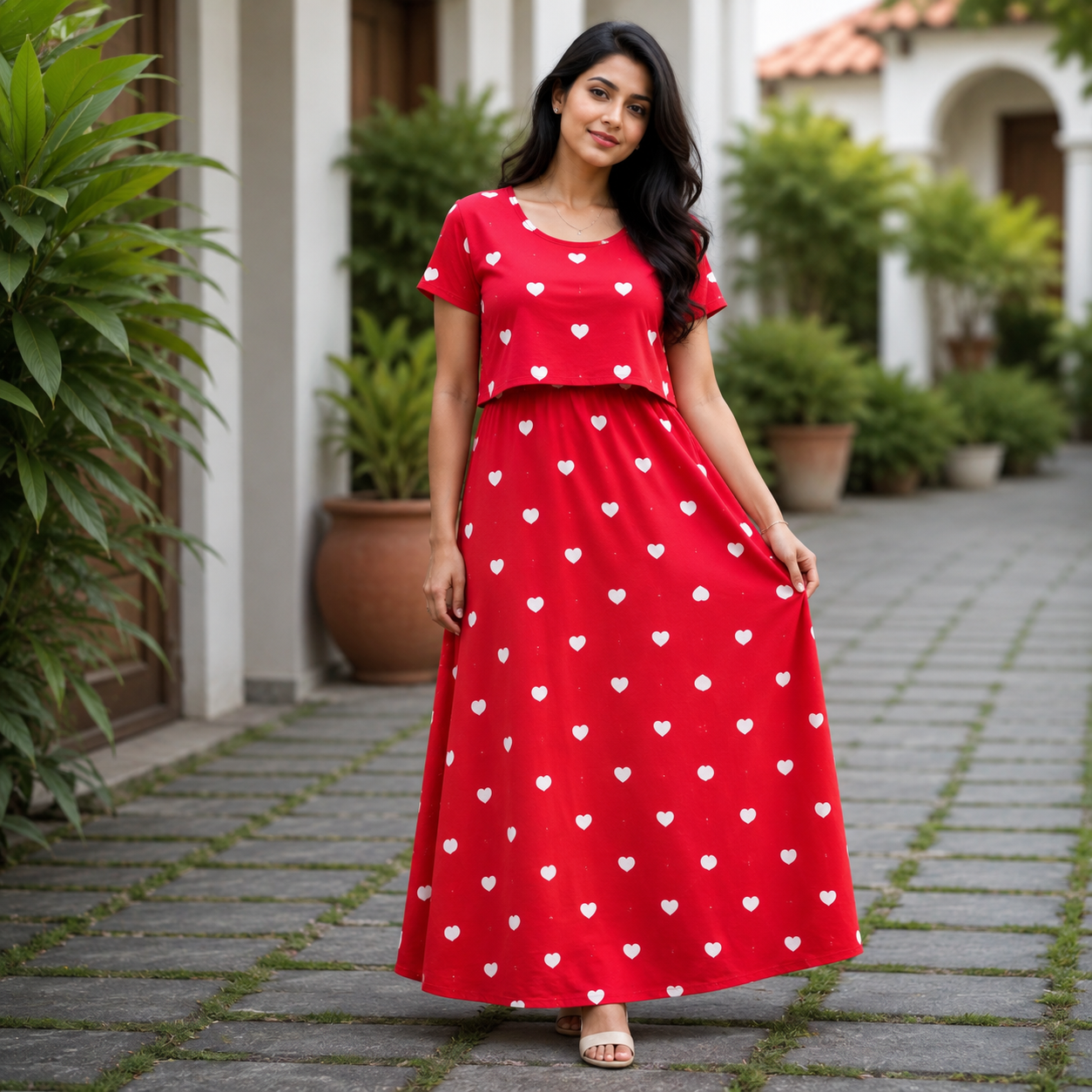 Red Heart Print Zipless Feeding Loungewear (XXL) BB