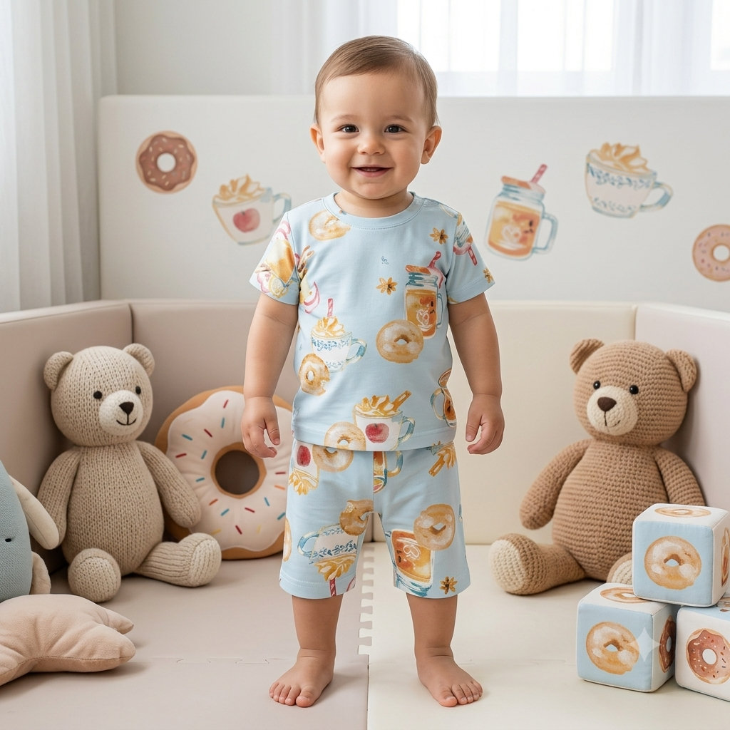 Blue Snack Print Shorts Set (2year to 3year)