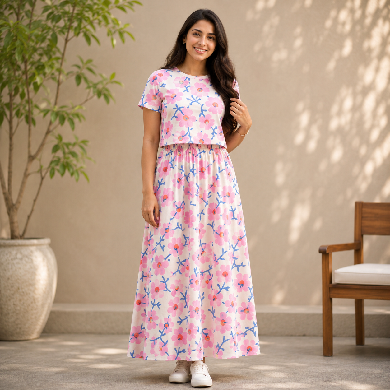 Pink Flower Print Zipless Feeding Loungewear (XL)
