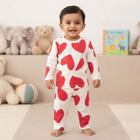 Red Heart Print Full Sleeve Pant Set (3year to 4year)