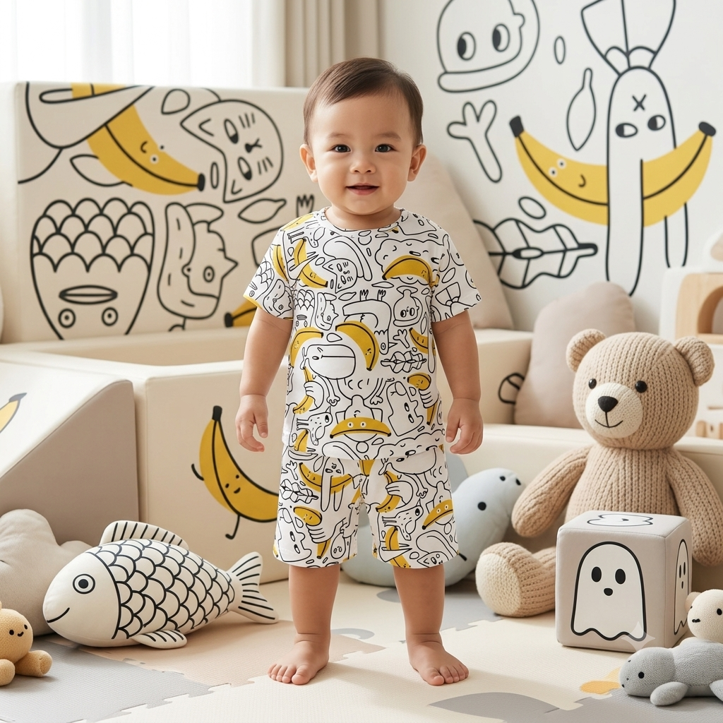 Banana Print Shorts Set (2year to 3year)