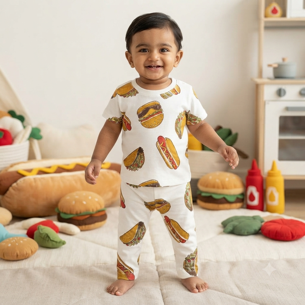 Burger Print Pant Set (1year to 2year)