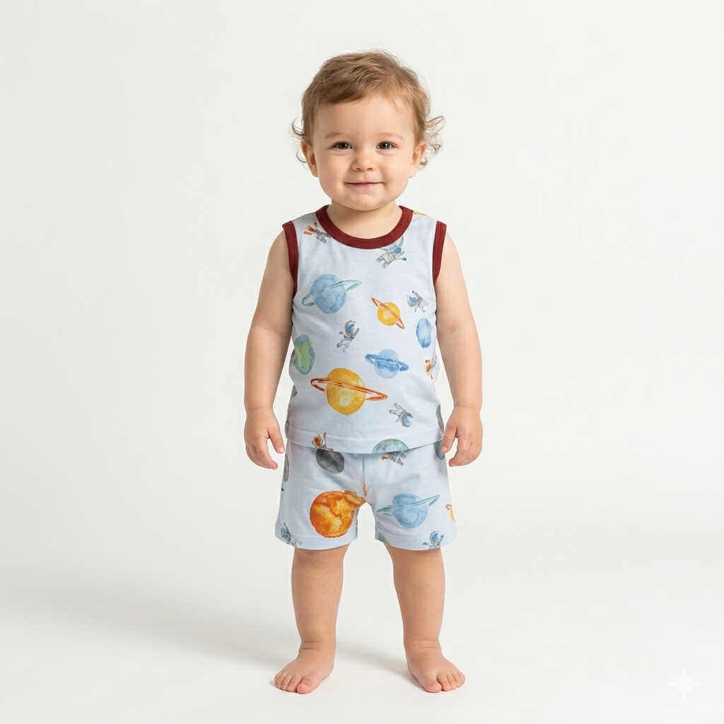 Planets Print Sleeveless Shorts Cordset (6month to 1year)