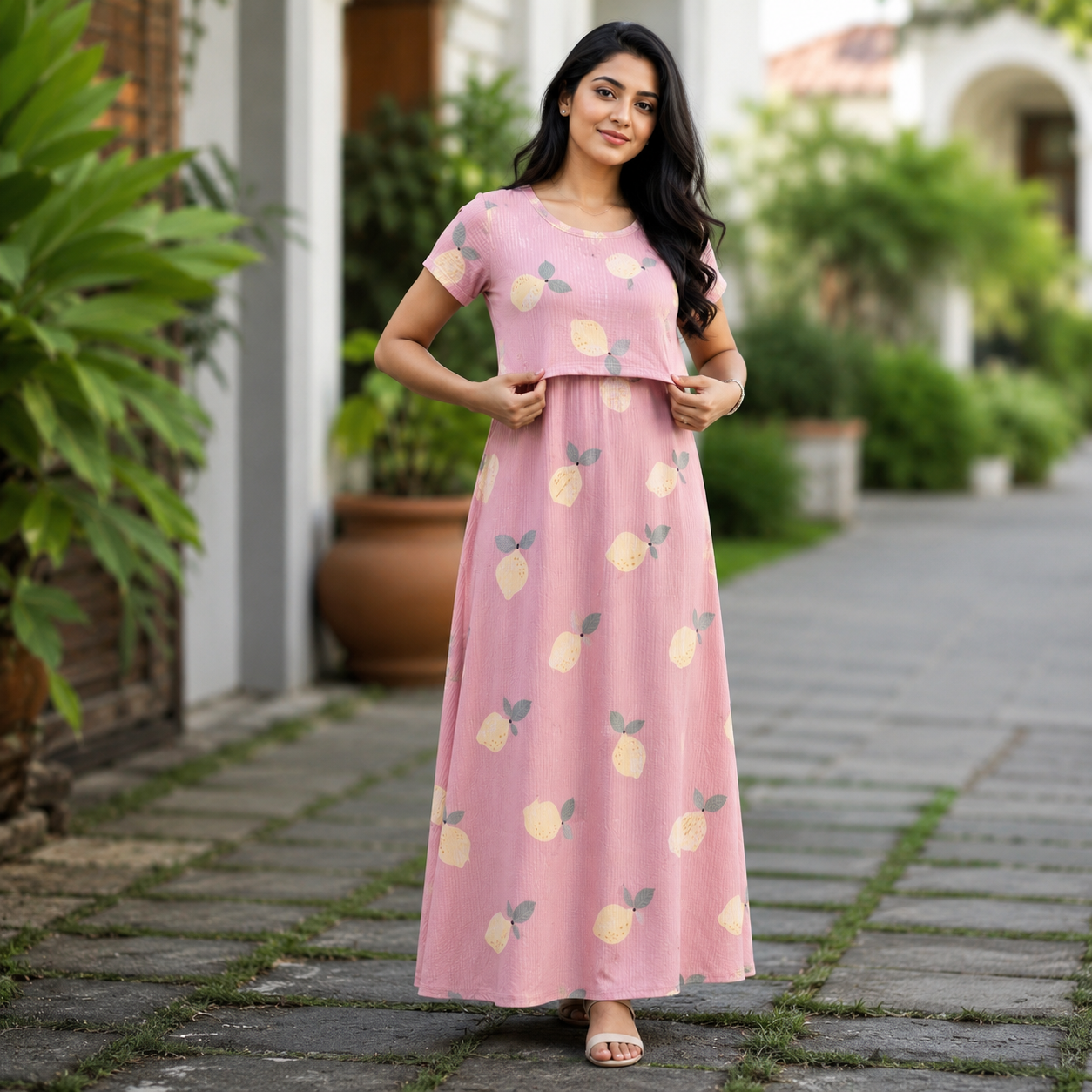Lemon Print Zipless Feeding Loungewear (L)