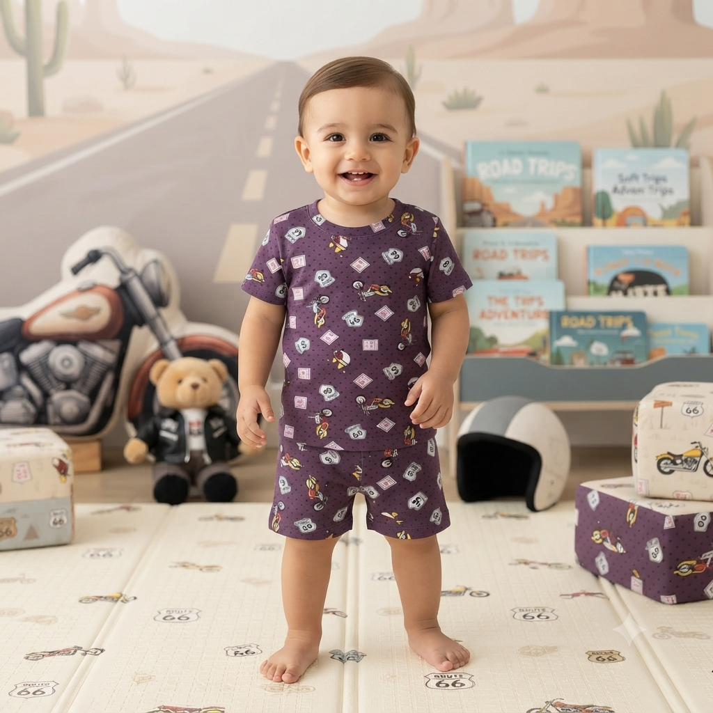 Purple AOP Premium Ribbed Shorts Cordset (4year to 5year)