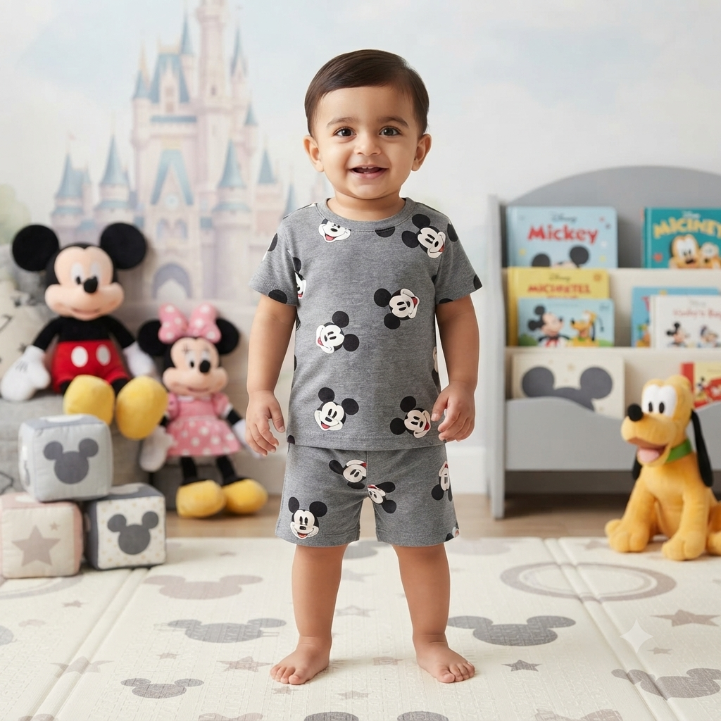 Grey Mickey Print Shorts Cordset (4year to 5year)