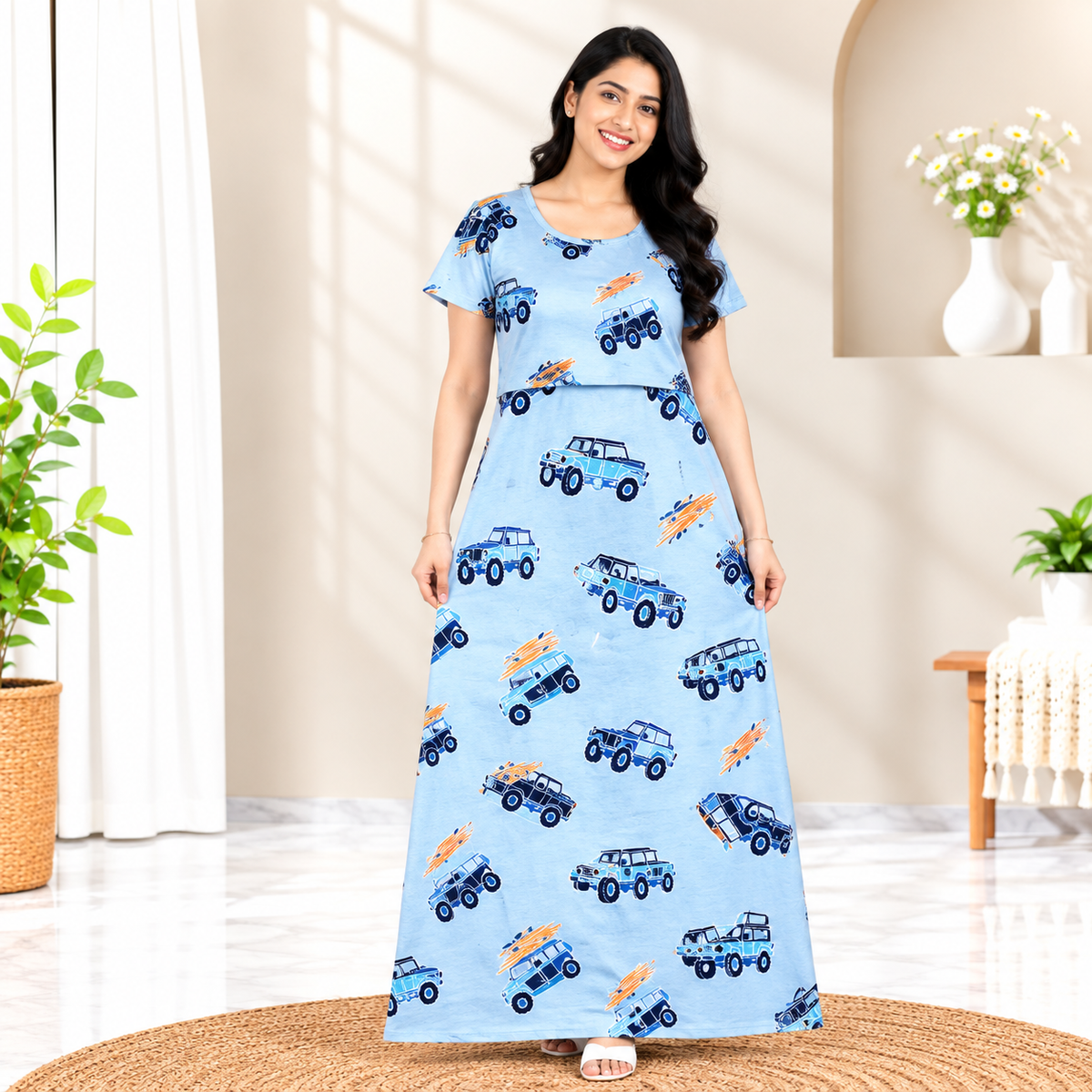 Blue Jeeps Print Zipless Feeding Loungewear (XL)