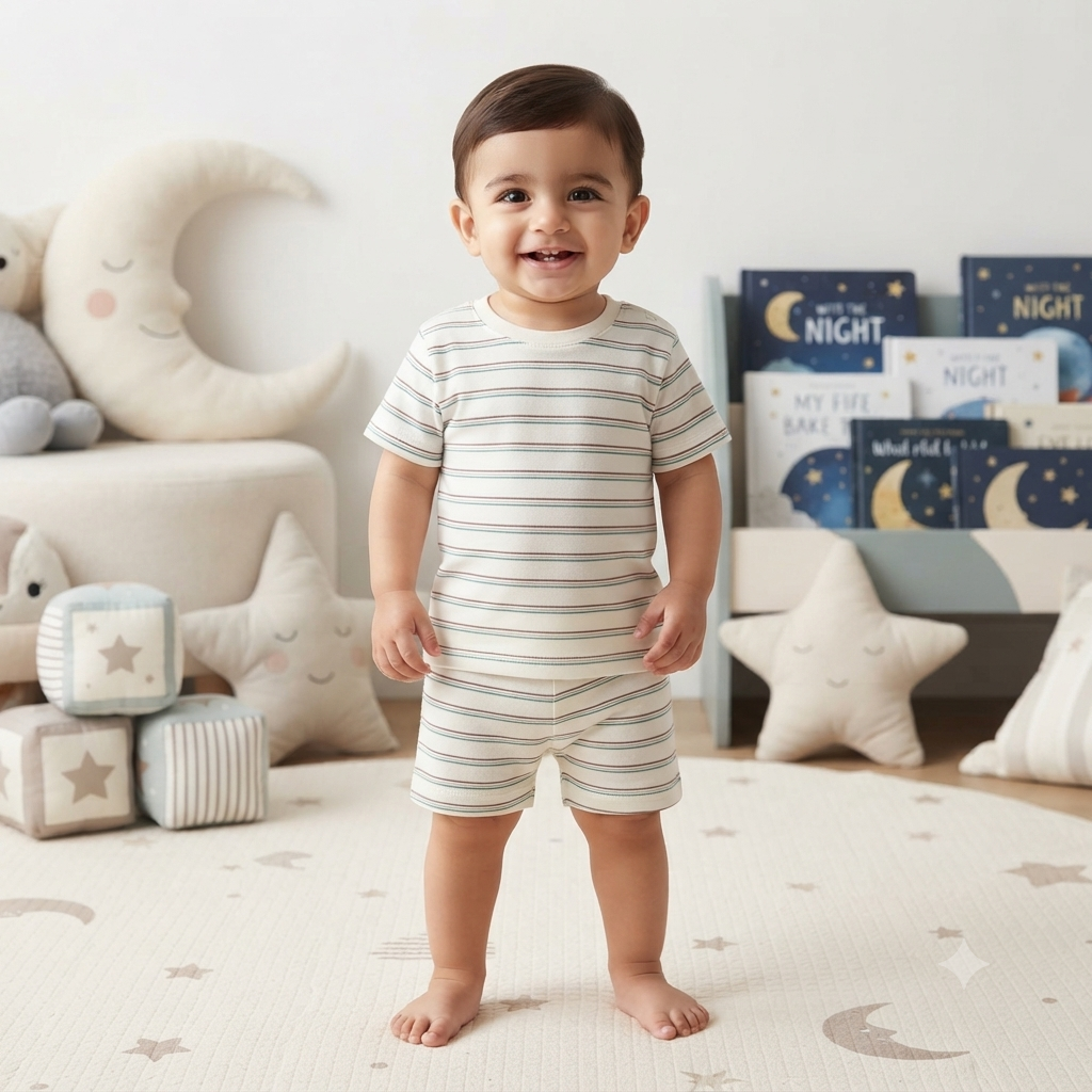 Horizontal Stripes Premium Ribbed Shorts Cordset (2year to 3year)
