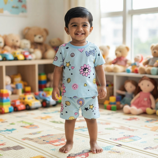 Smiley & Hey Print shorts set (2year to 3year)