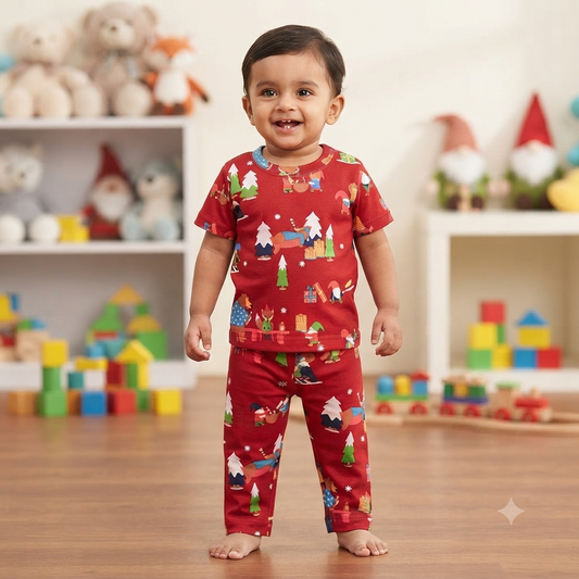 Red Christmas Print Pant Set (6month to 1year)