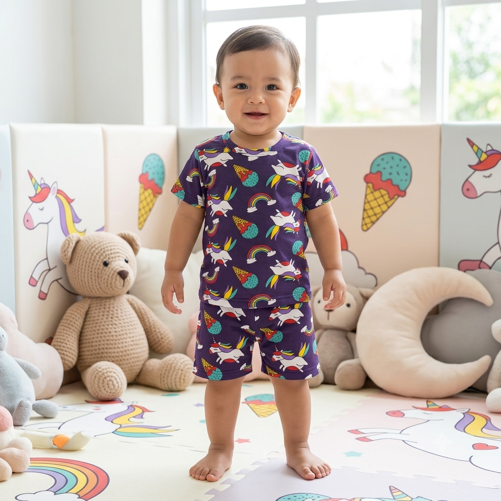 Unicorn Print Shorts Set (1year to 2year)