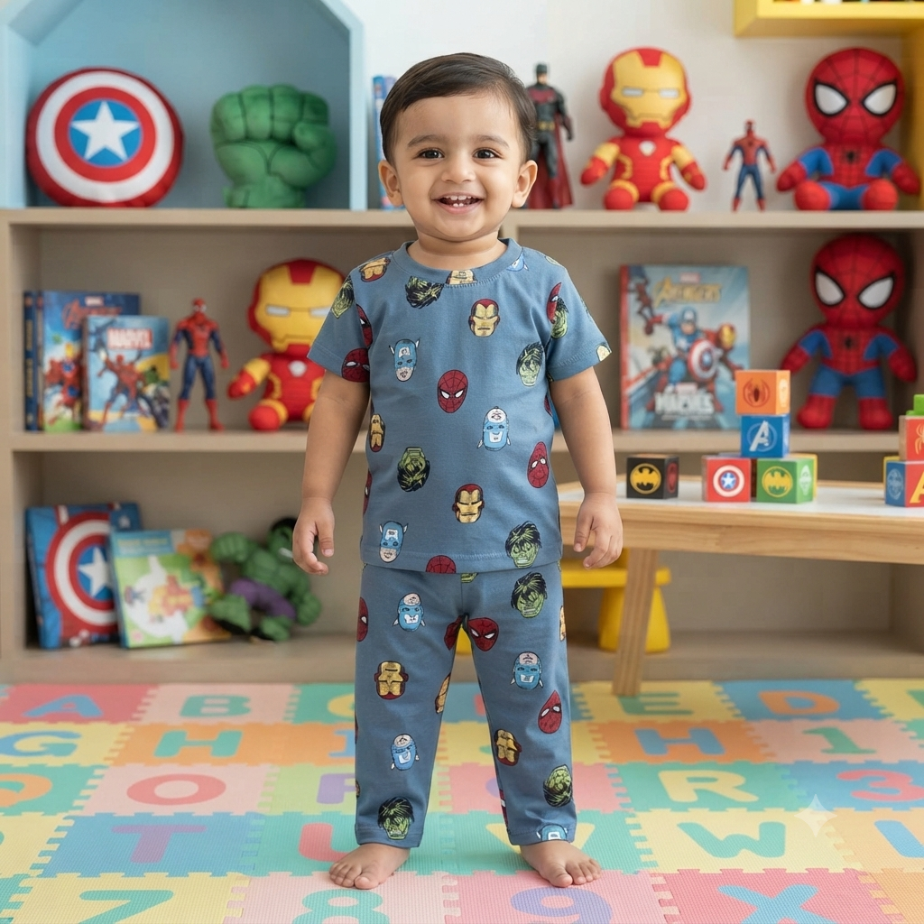 Blue Avengers Print Pant Set (1year to 2year)