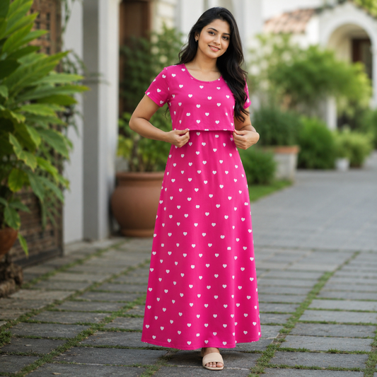 Pink Heart Print Zipless Feeding Loungewear (M)