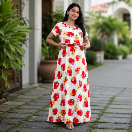 Red Strawberry Print Zipless Feeding Loungewear