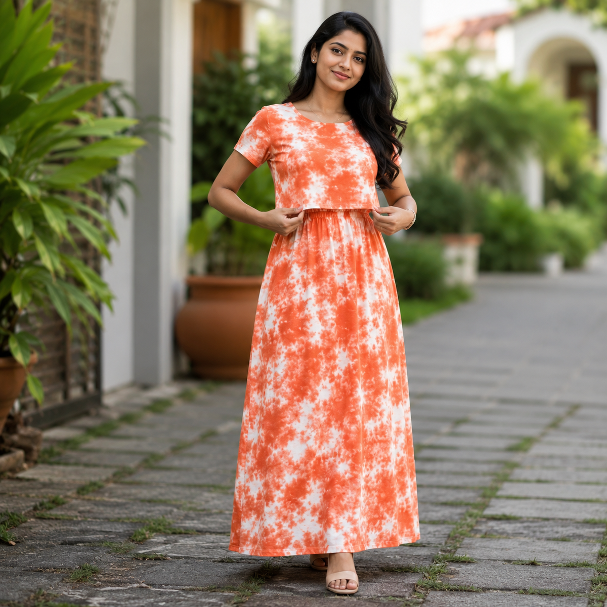 Orange cloud Print Zipless Feeding Loungewear (XXL) BB