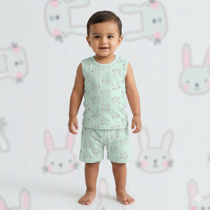 Cat Print Sleeveless Shorts Cordset (1year to 2year)