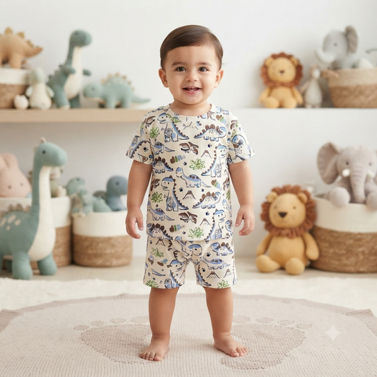 Cartoon Dino Print Shorts Set (3year to 4year)