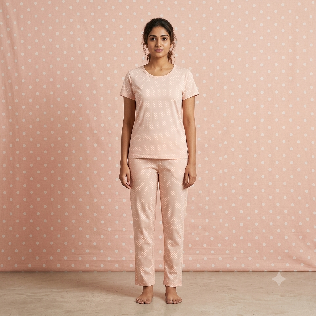 Light Pink Dot Print Pyjamas (M)