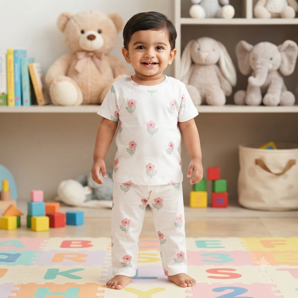 Pink Flower Print Pant Set (1year to 2year)