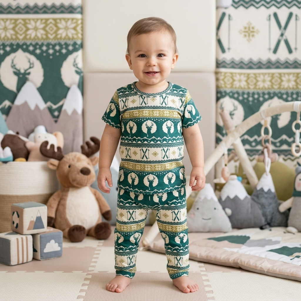 Green Deer Print Pant Set (6month to 1year)