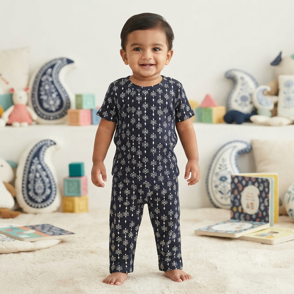 Navy Botanical Print Pant Cordset (6month to 1year)