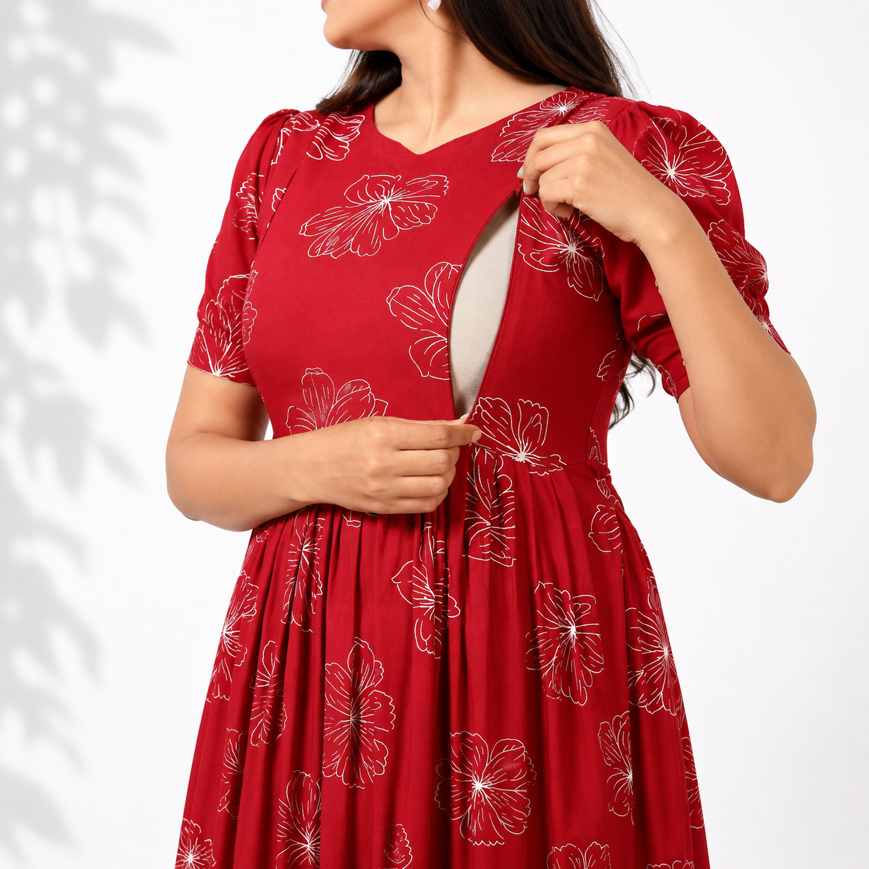 Maroon Floral Feeding Maxi (Invisible Zip)
