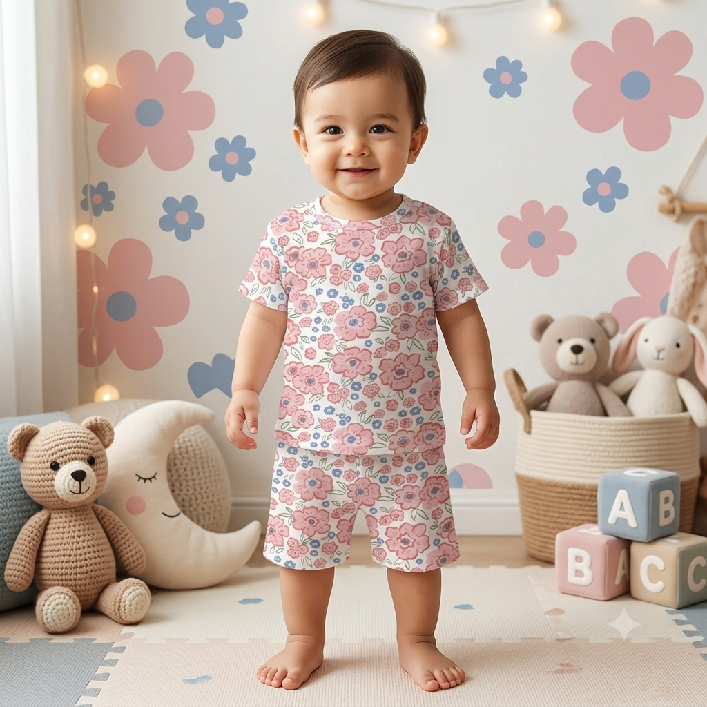 Pink Flower Print Shorts Set (1year to 2year)