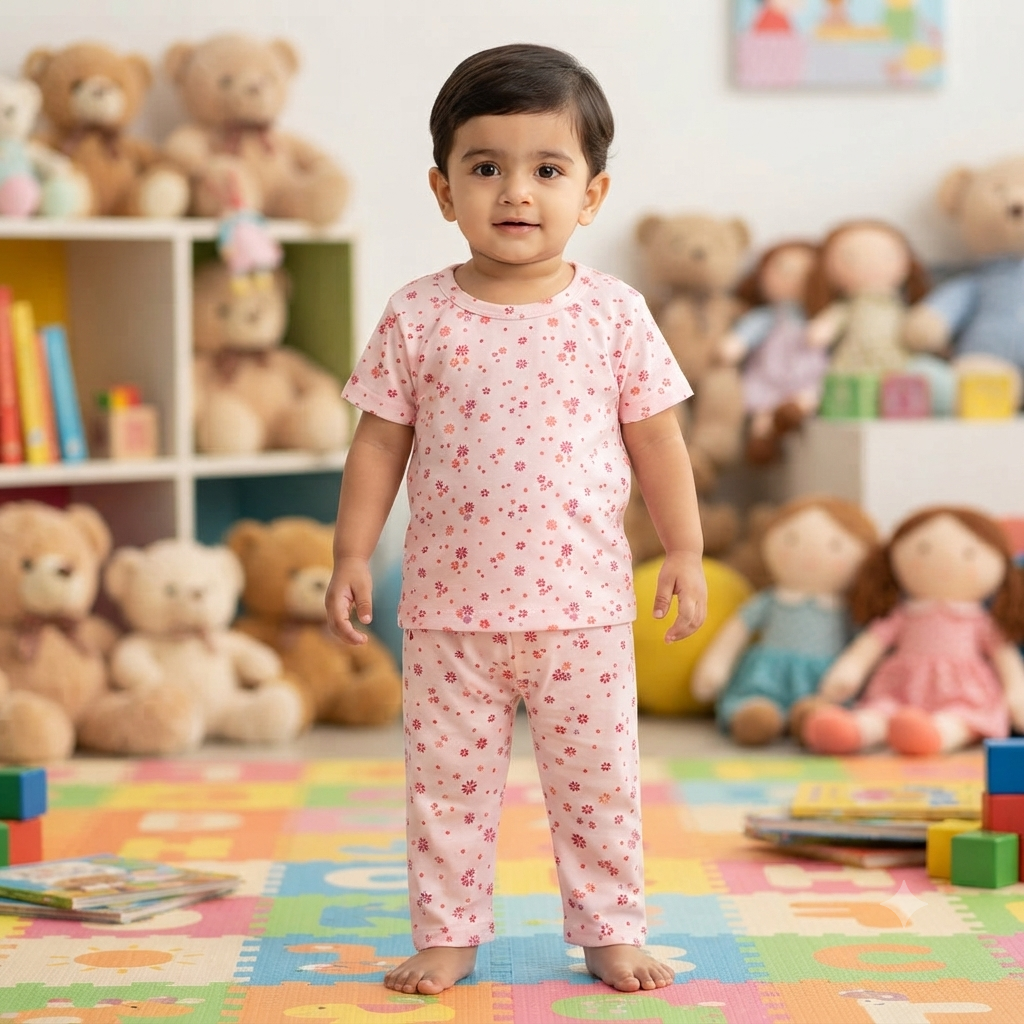 Pink Flowers Print Pant Set (1year to 2year)