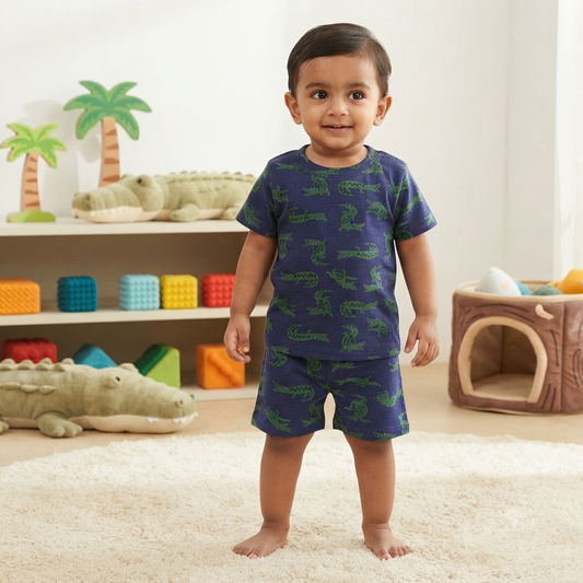 Green croco print Shorts Cordset (2year to 3year)