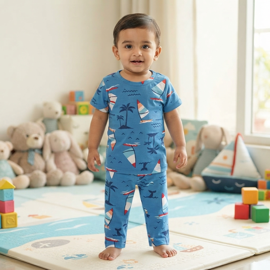 Blue Boat Print Pant Cordset (3year to 4year)