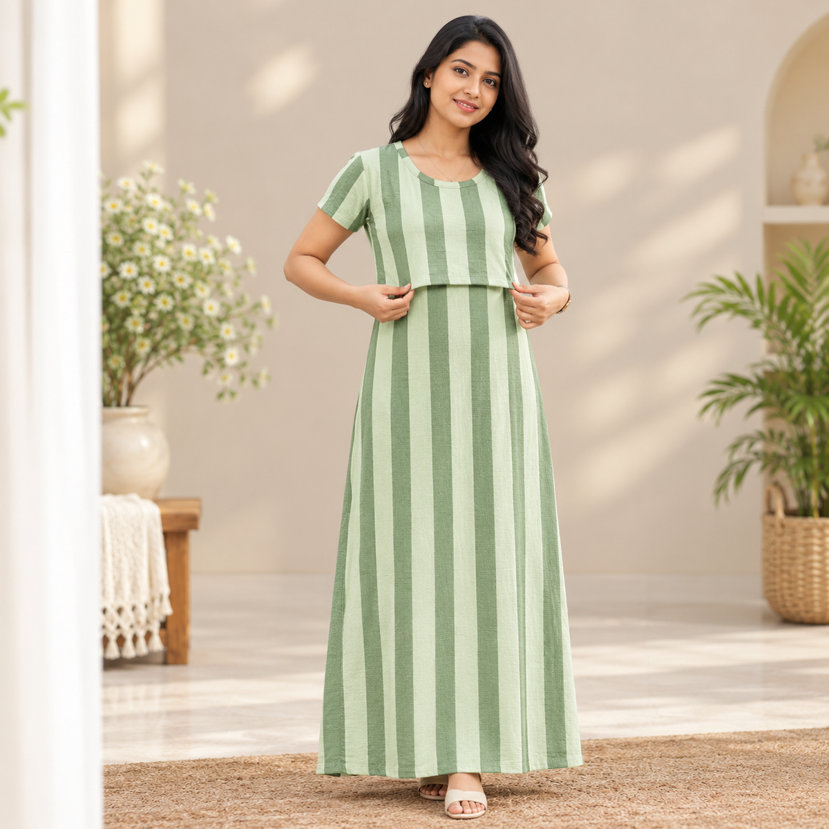 Dark Green Print Zipless Feeding Loungewear (L)