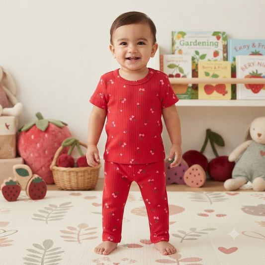 Red Strawberry Print Pant Set (1year to 2year)