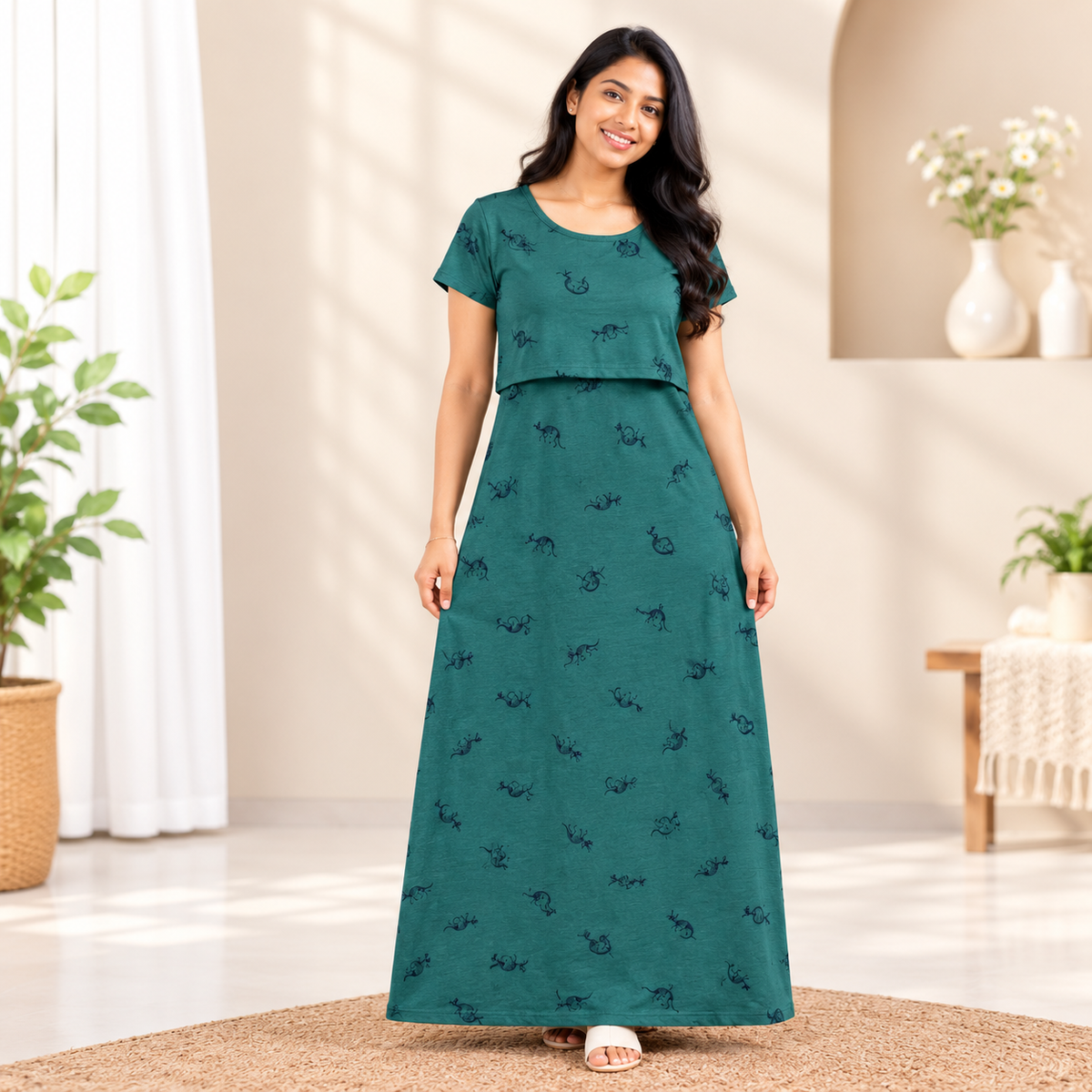 Green Dino's Print Zipless Feeding Loungewear (L)