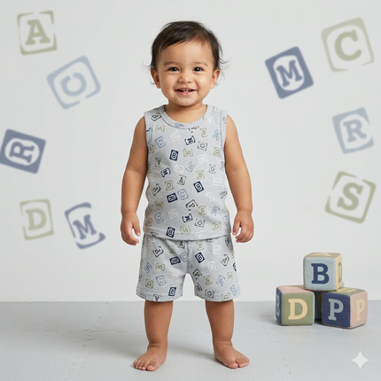 Alphabet Print Sleeveless Shorts Cordset (1year to 2year)