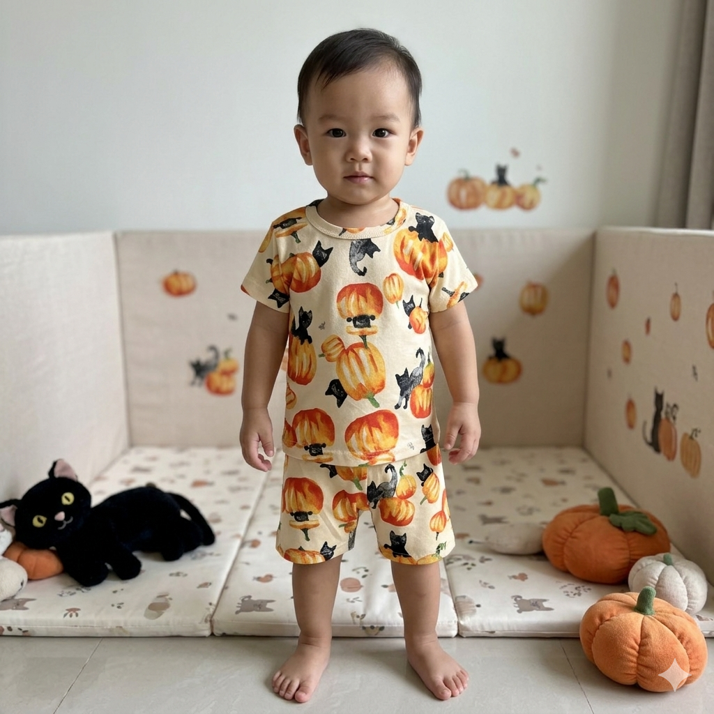 Pumkin Print Shorts Set (1year to 2year)