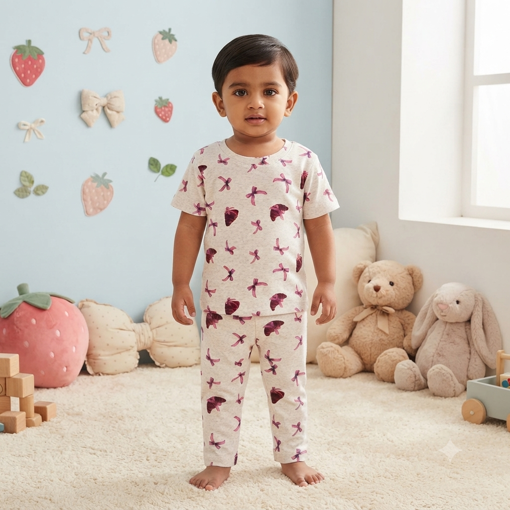 White Ribbon Print Premium Ribbed Pant Cordset (2year to 3year)
