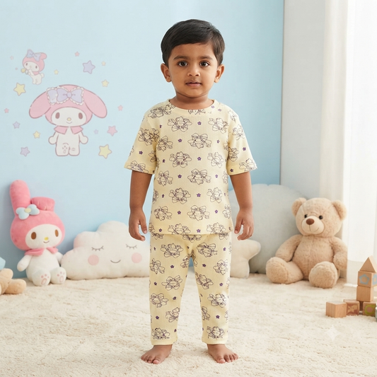 Bow & Star Print Premium Ribbed Pant Cordset (4year to 5year)