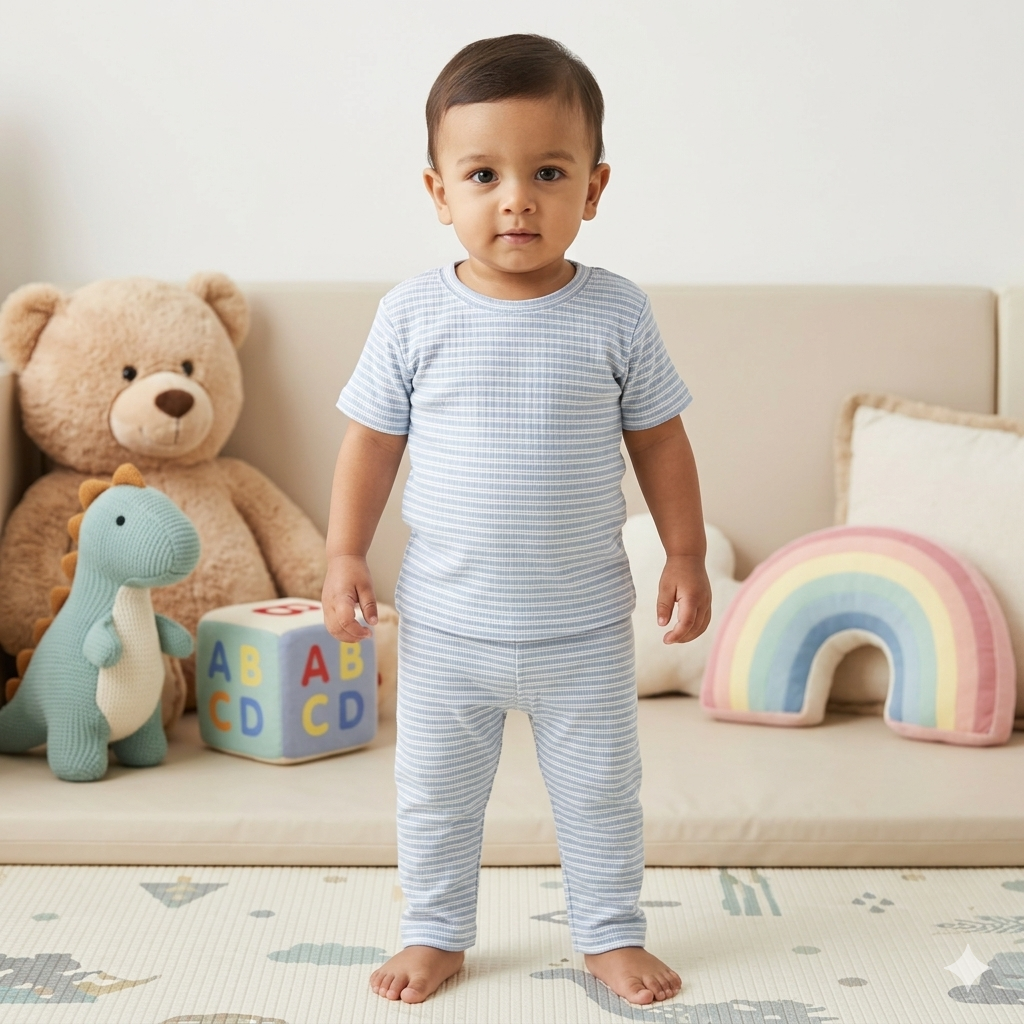 White Print Premium ribbed pant Cordset (5year to 6year)