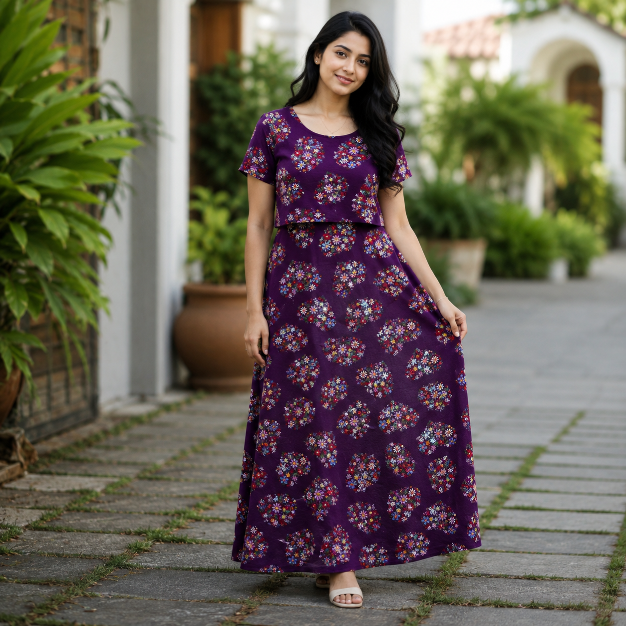 Purple Heart Flower Print Zipless Feeding Loungewear (XXL) BB